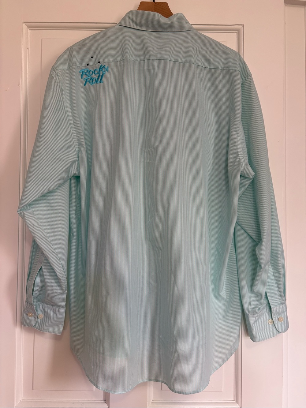 Las Olas Blue and White Stripe 50's Theme Button Up Shirt Retro Artsy Size XL - Picture 2 of 16